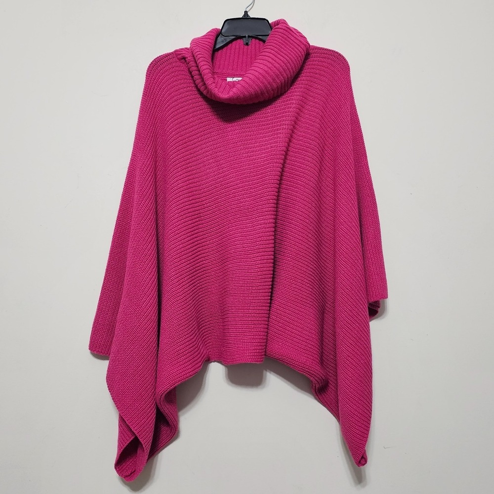 Anna & Ava Women Poncho Sweater‎ Top One Size Pink Long Sleeves Turtle Neck 1090
